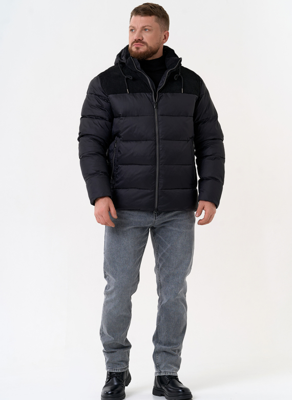 Мужской пуховик с отделкой из вельвета