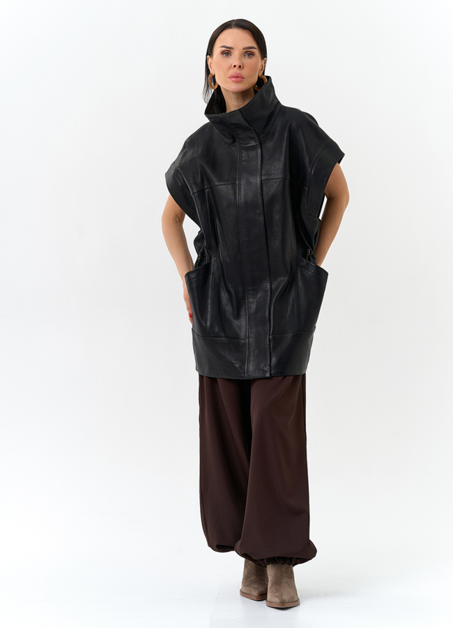 Женская куртка из натуральной кожи со съемными рукавами модель № 32873 универмаг малина