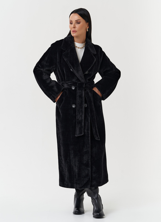 Утепленное пальто из эко меха модель № 28104 меха малина