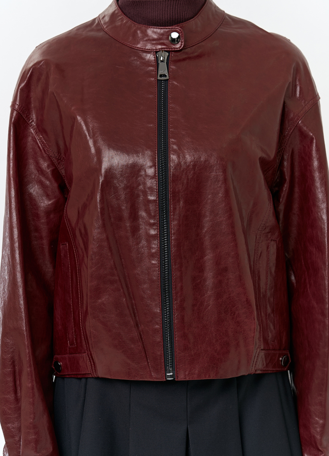 Куртка из натуральной кожи бордового цвета модель № 32845 универмаг малина