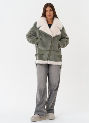 Эко дубленка с английским воротником