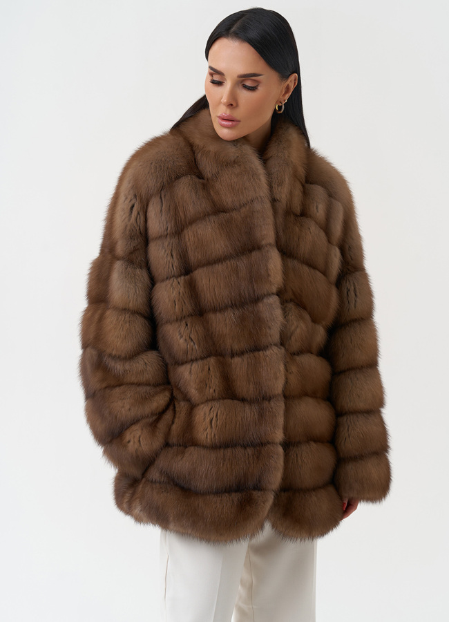 Шуба из куницы с воротником шаль модель № 30478 универмаг малина