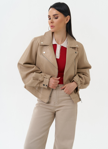 Куртка косуха из эко кожи бежевого цвета