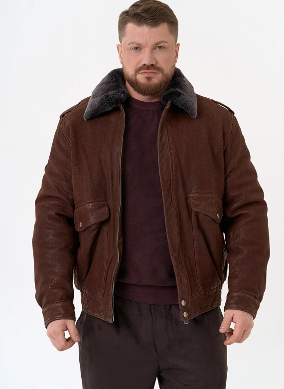 Куртка пилот из натуральной кожи с отделкой из овчины