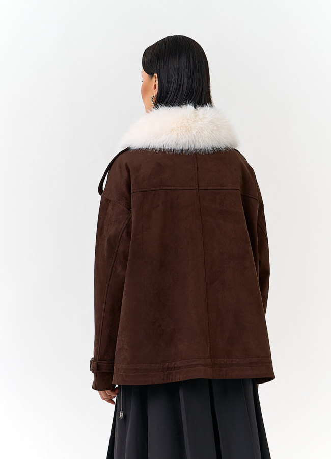 фото Женская куртка из эко замши с отделкой из эко меха модель № 32794