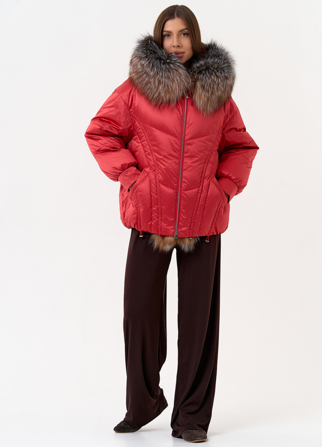 Женский пуховик с отделкой из меха блюфрост модель № 31445 универмаг малина