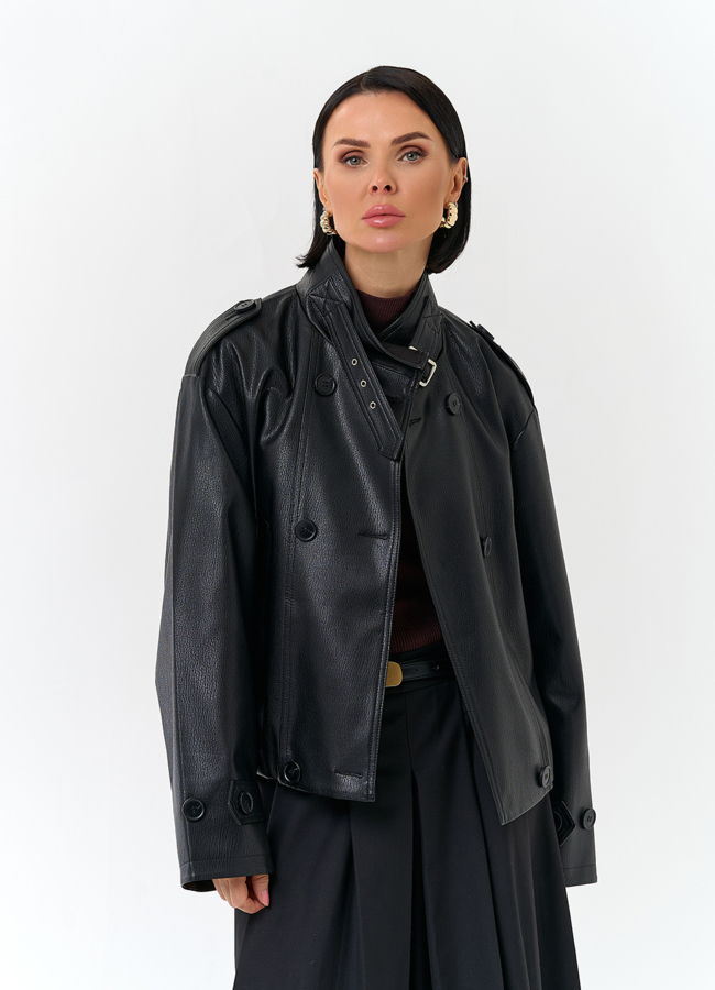 Женская куртка из эко кожи черного цвета модель № 32738 универмаг малина