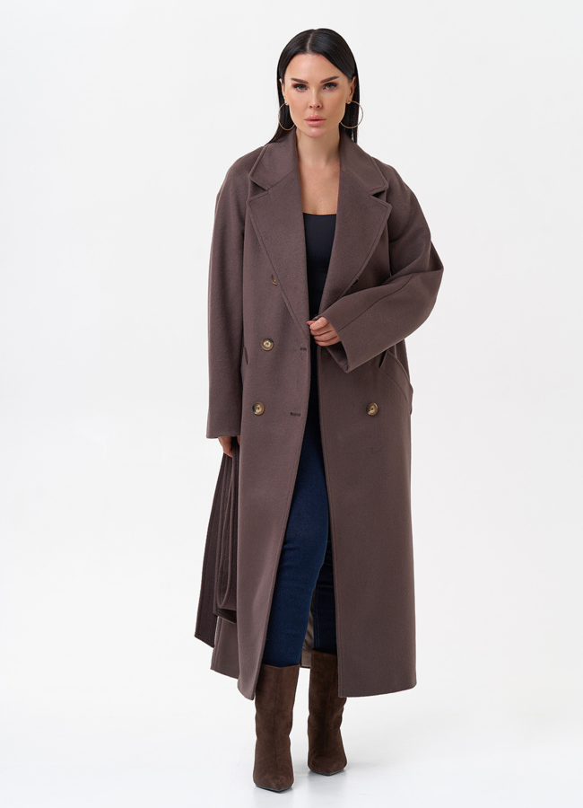 Длинное двубортное пальто с английским воротником модель № 29547 универмаг малина