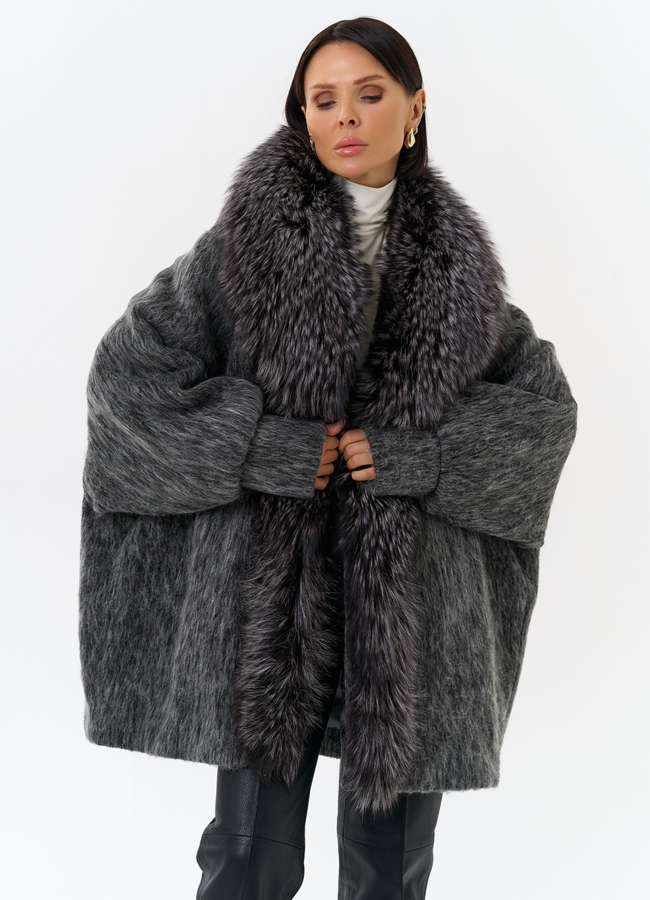 Женский удлиненный пуховик с отделкой из меха чернобурки модель № 31817 универмаг малина