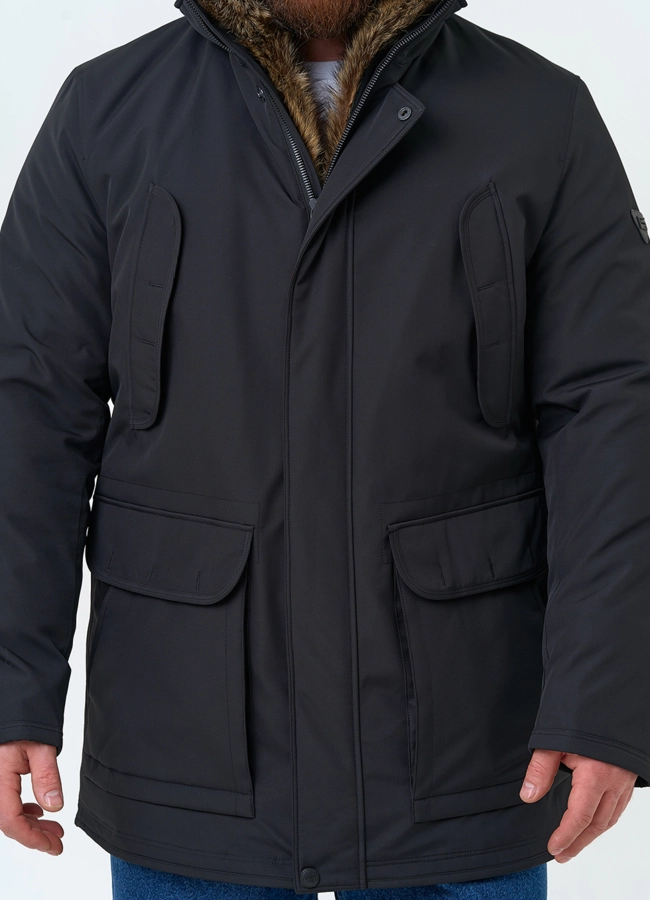 Полупальто с капюшоном из меха енота модель № 29066 универмаг малина фото