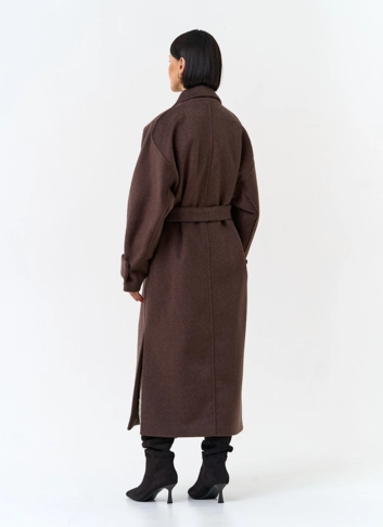 Женское длинное пальто с английским воротником фото