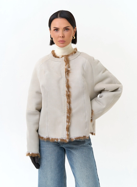 Дубленка двухсторонняя с принтом бемби фото