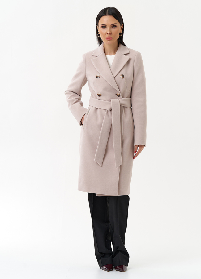 Женское двубортное пальто с поясом модель № 29893 универмаг малина