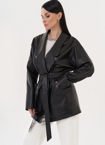 Кожаная куртка-пиджак с поясом