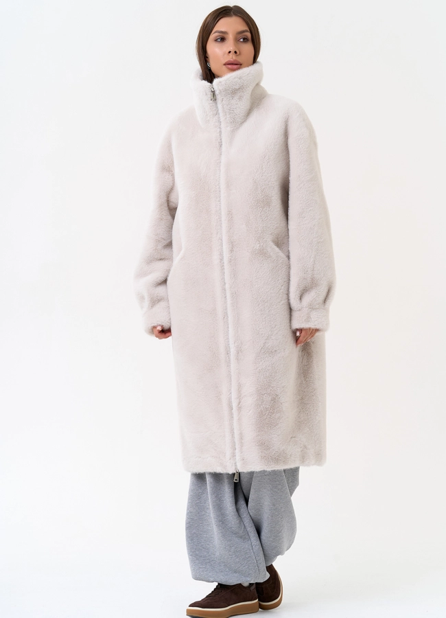 Женская шуба из эко меха с воротником стойкой модель № 31271 в рассрочку