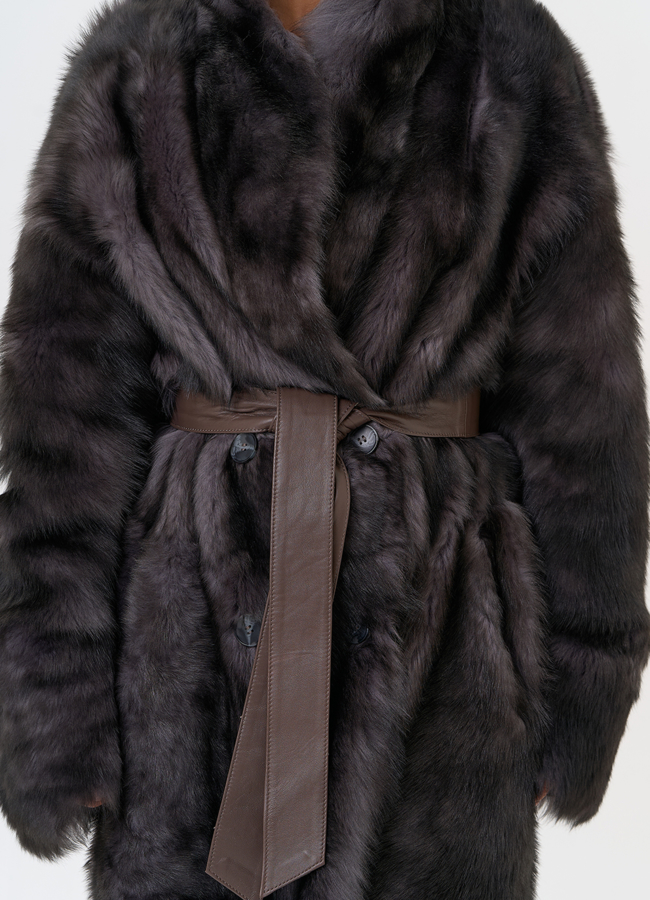 Женская двухсторонняя дубленка с поясом модель № 31616 универмаг малина