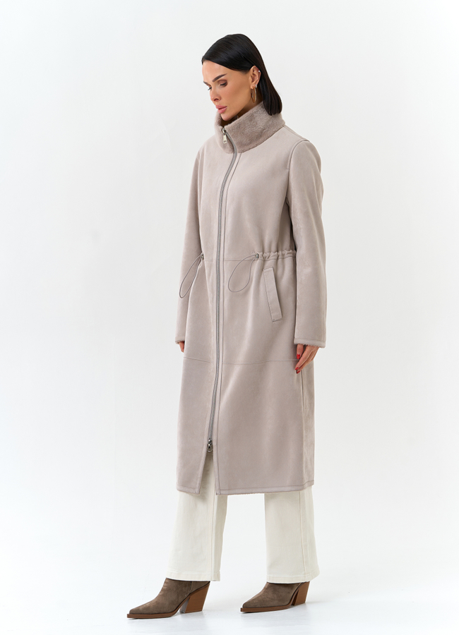 Светлая дубленка из эко замши модель № 32692 универмаг малина