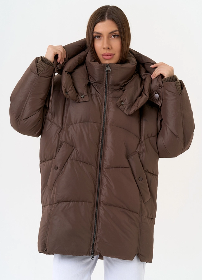 Женский пуховик с капюшоном модель № 31593 меха малина