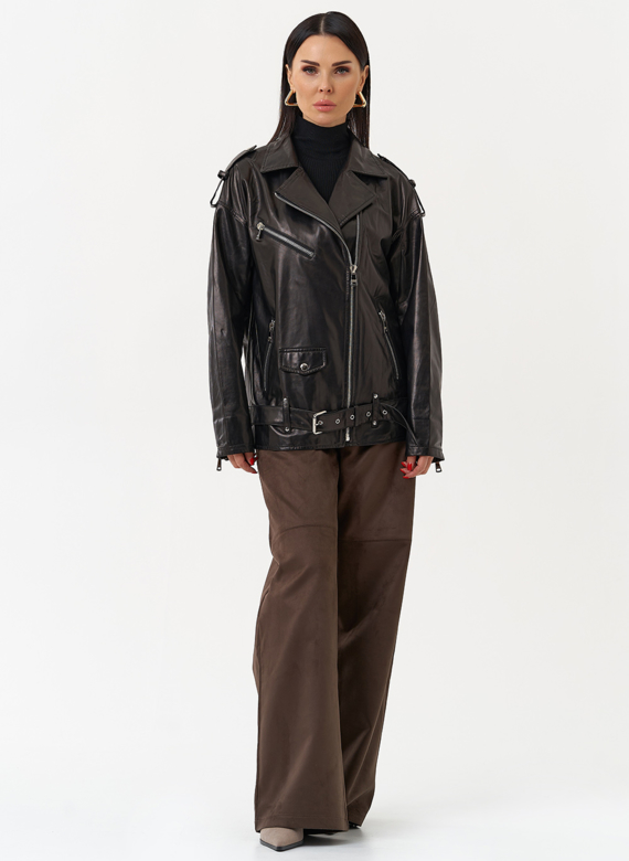 Удлиненная кожаная куртка-косуха