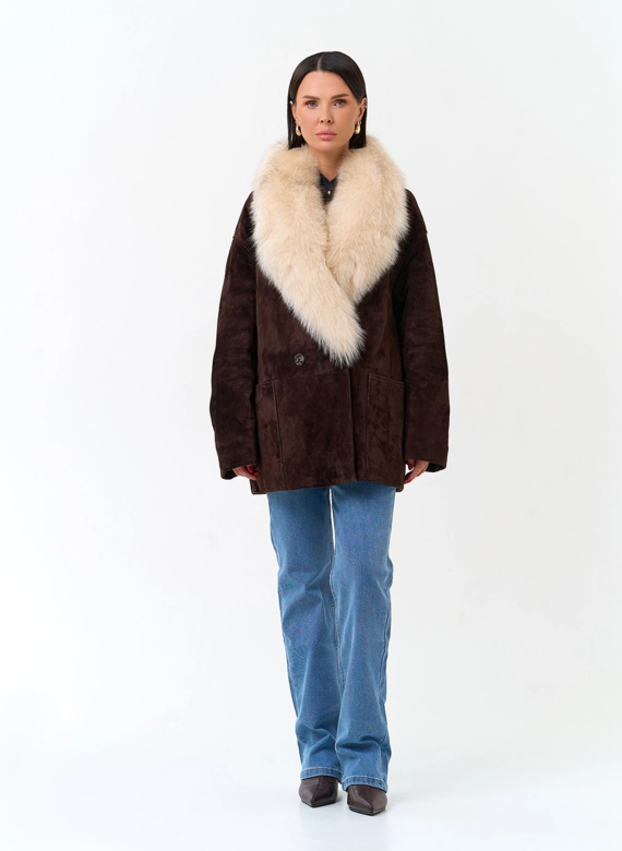 Пуховик из натуральной замши фото