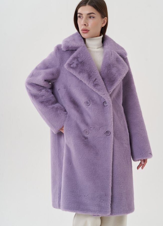 Женское пальто из эко меха на пуговицах модель № 25741 универмаг малина