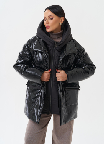 Куртка женская из эко кожи с капюшоном