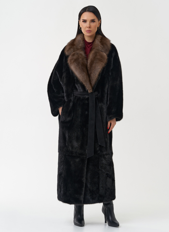 Норковая шуба с английским воротником из меха куницы