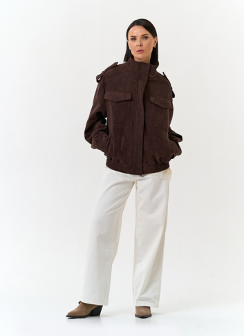 Женская куртка бомбер из эко замши 