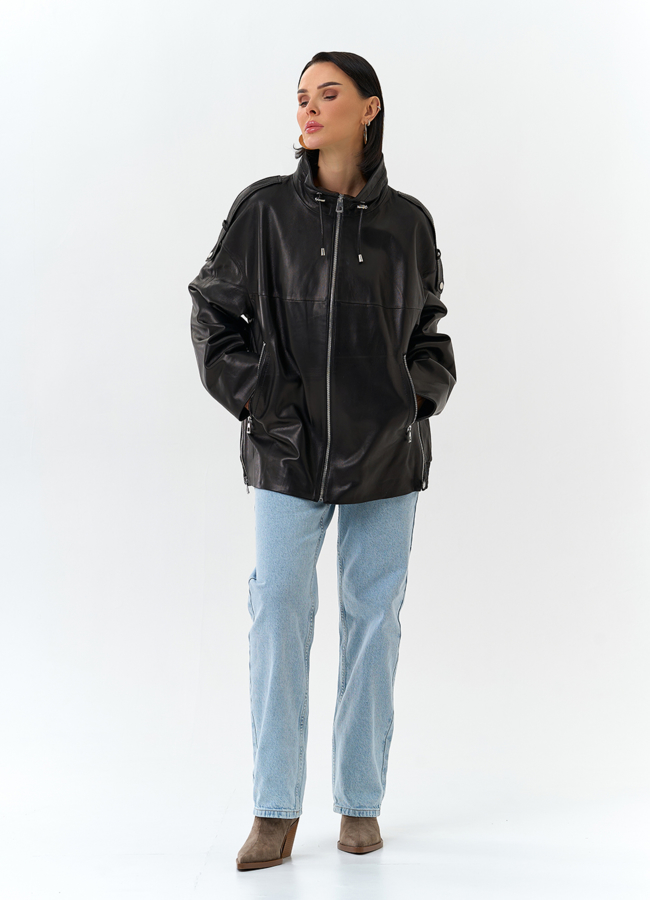 фото Куртка из натуральной кожи с воротником стойка модель № 32876