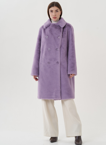 Женское пальто из эко меха на пуговицах