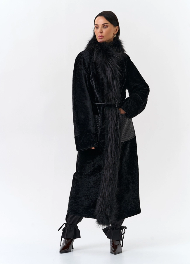 Женская дубленка с отделкой из меха лисы модель № 32197 в кредит фото