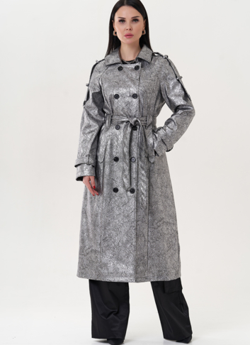 Плащ из эко кожи под серебро