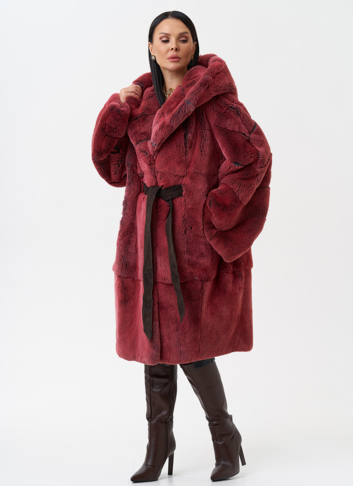 Шуба из меха кролика с капюшоном