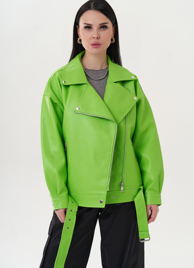 фото Куртка из эко кожи зеленого цвета модель № 26790
