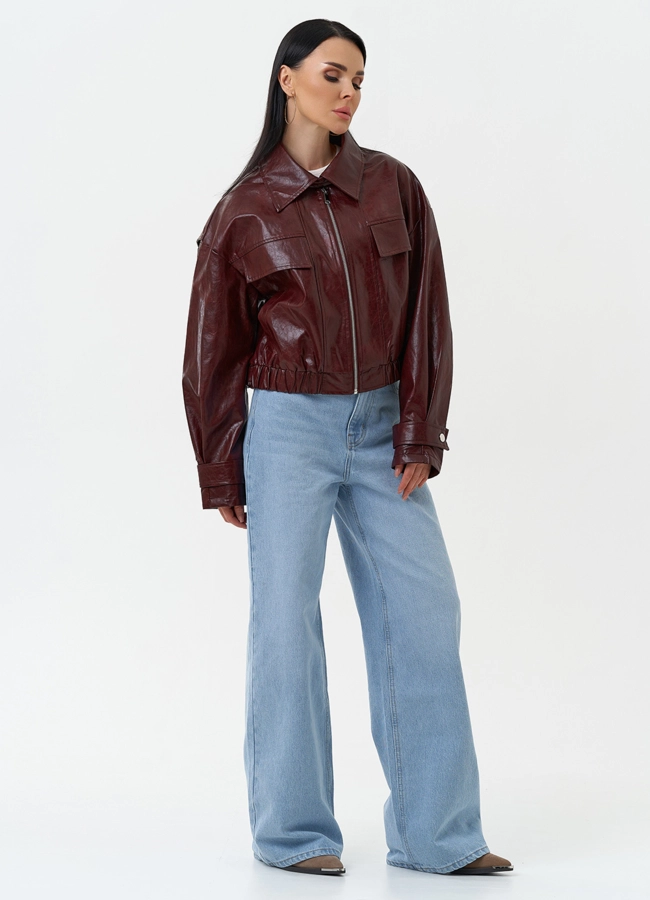 Куртка бомбер из эко кожи бордового цвета модель № 30315 универмаг малина