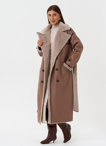 Женская дубленка из эко кожи с английским воротником