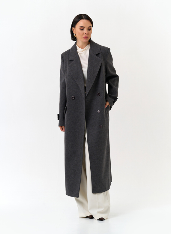 Женское длинное пальто с поясом