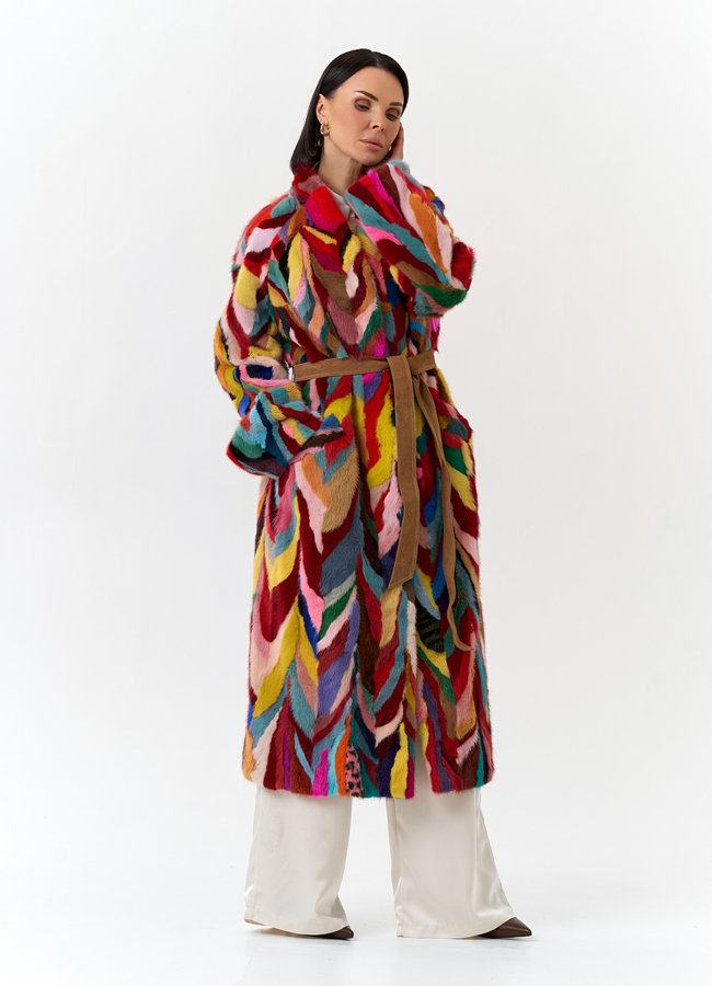 Норковая шуба в стиле пэчворк модель № 31299 универмаг малина