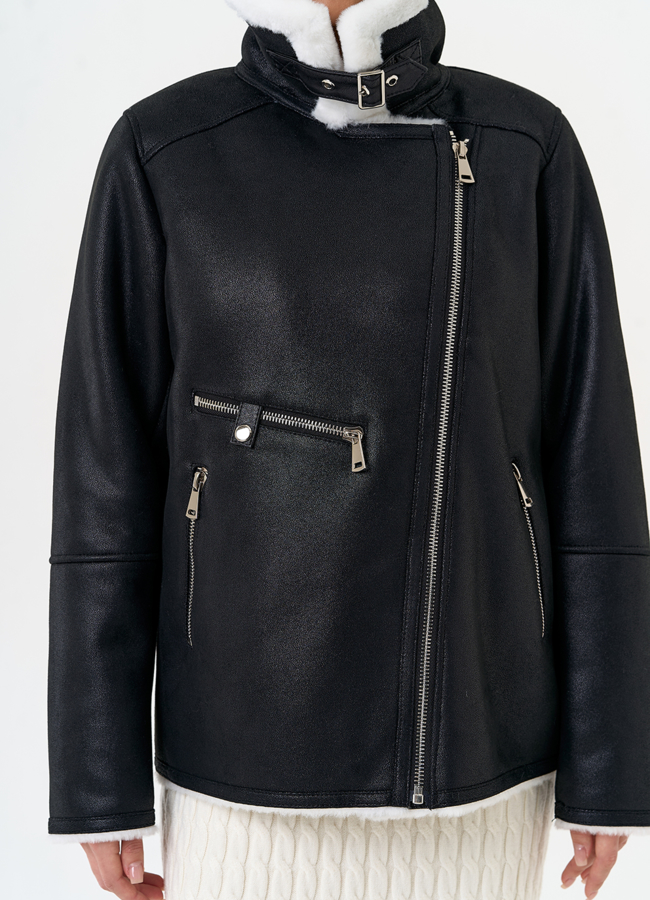 Женская дубленка из эко замши черного цвета модель № 31514 универмаг малина