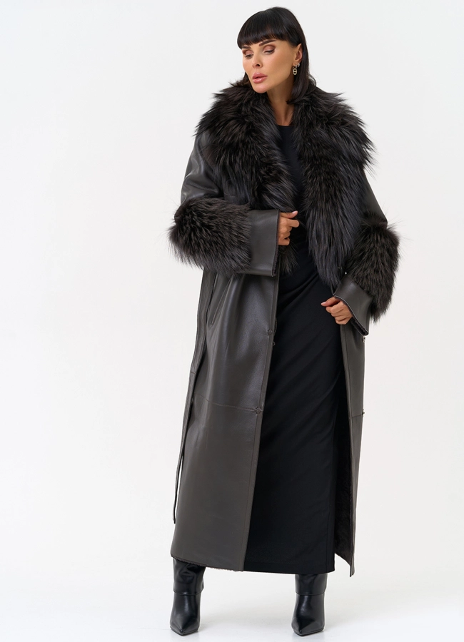 Женская натуральная дубленка с отделкой из меха лисы модель № 31610 универмаг малина