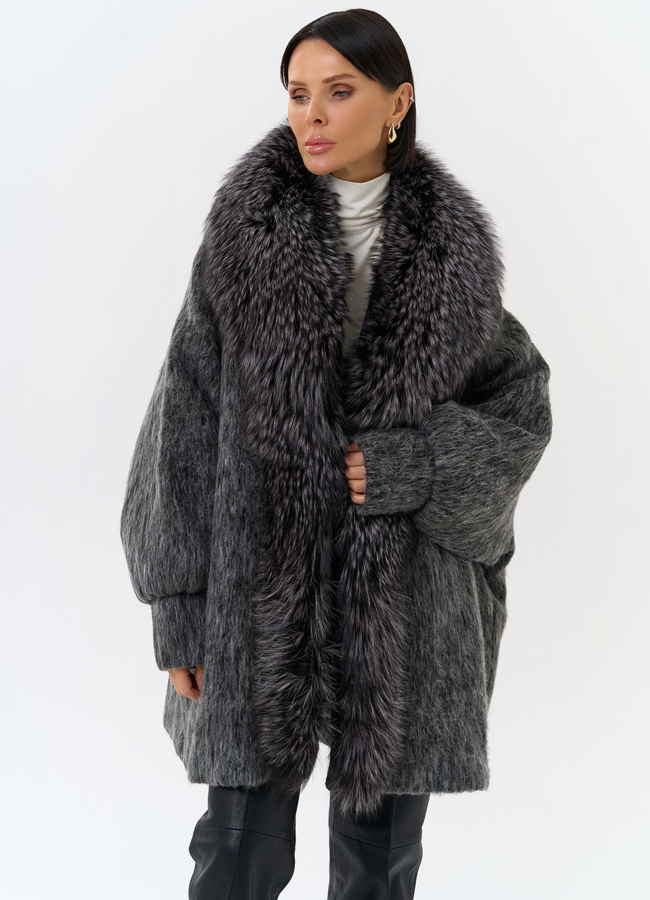 Женский удлиненный пуховик с отделкой из меха чернобурки модель № 31817 универмаг малина