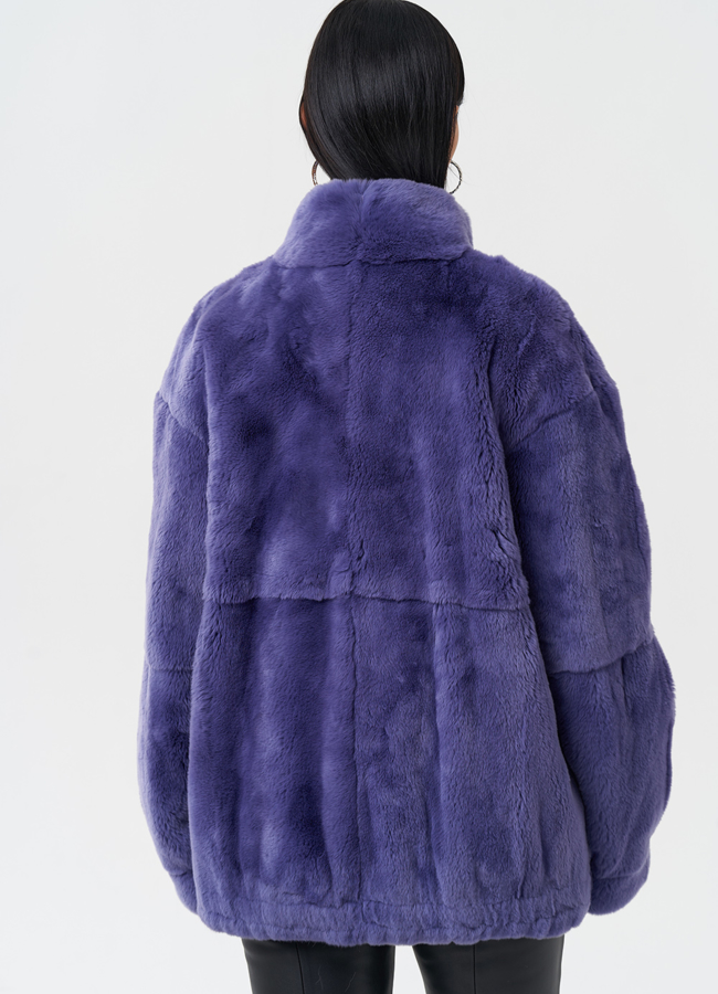 Яркая шуба из меха кролика модель № 27633 в кредит