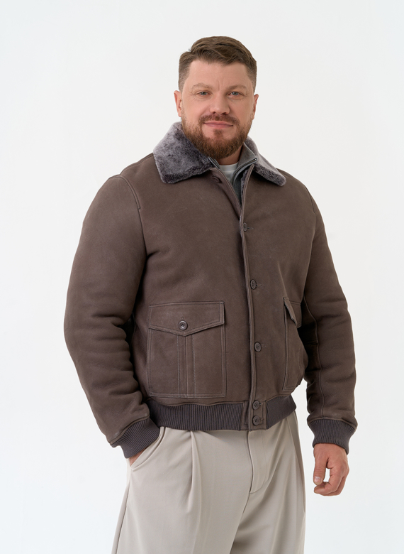 Мужская натуральная дубленка бомбер