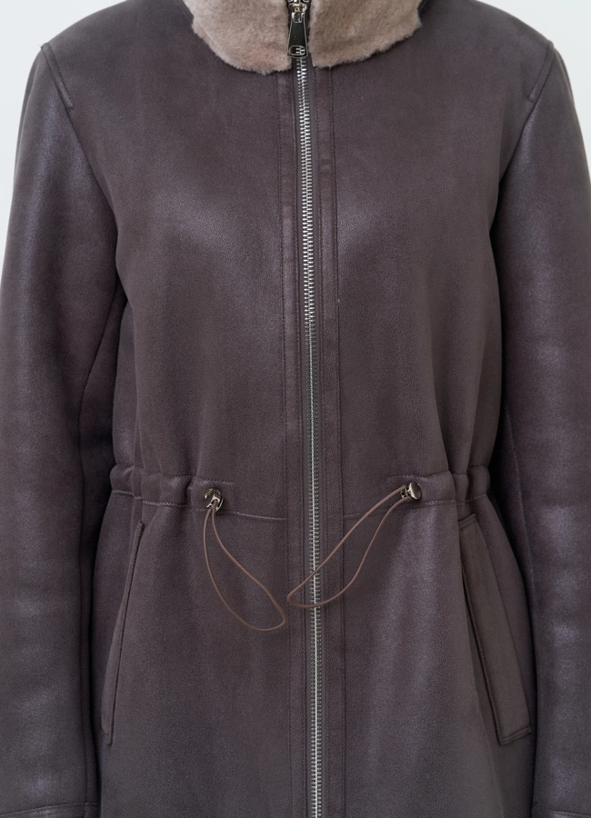 Женская дубленка из эко замши модель № 33912 универмаг малина