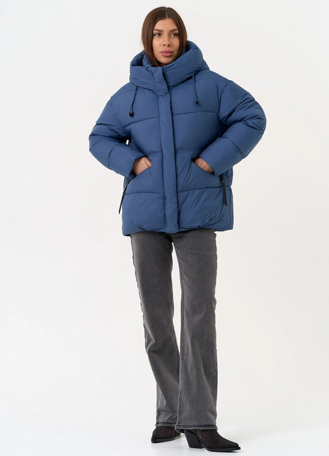 Женский пуховик синего цвета с капюшоном модель № 31534 в рассрочку