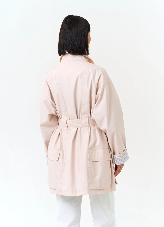 фото Женский светлый плащ с поясом модель № 33193