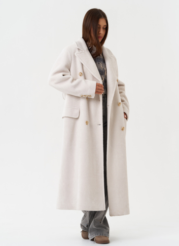 Длинное пальто из шерсти с английским воротником